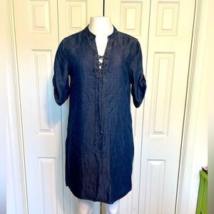 Philosophy womens Tencel Lace Up Chambray Denim Roll Tab Sleeve Dress Size M
